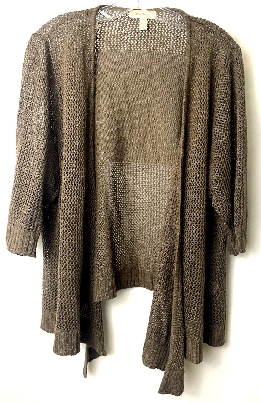 Dressbarn Lace Crochet Croppe 3/4Sleeve Plus Sz 3X Cardigan Brown Open-front Hem